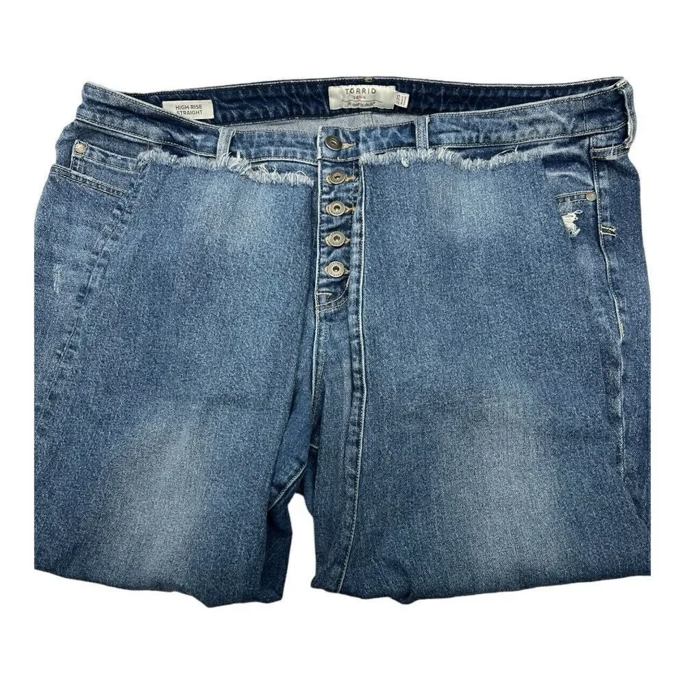Torrid 22S distressed high rise straight ankle button fly jeans